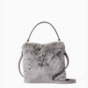 NEW!! Women’s Kate Spade Eva Grey Faux Fur Small Bucket Bag